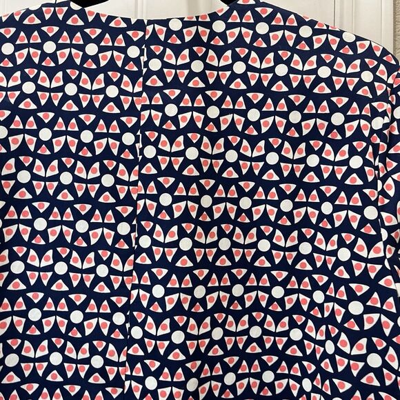 Eden Court Navy Cream Coral Geometric Preppy 3/4 Bell Sleeve Button Jacket XL - Picture 12 of 13
